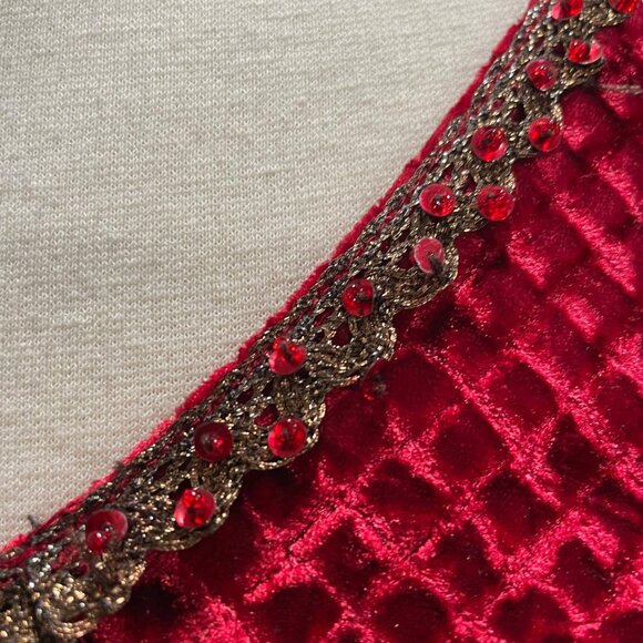 VTG Notations Petite M Red Velvet Festival Top Holiday Party Luxe Sparkle Trim - Picture 8 of 10